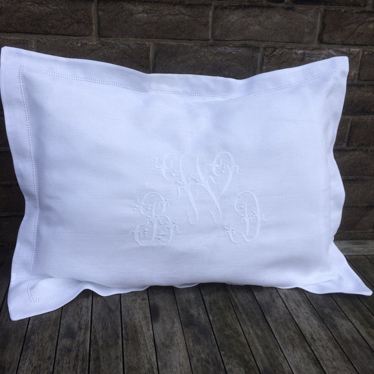 White Linen Pillowcase with Centre Embroidery - Linen and Letters