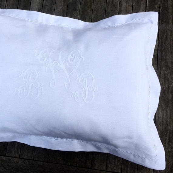 White Linen Pillowcase with Centre Embroidery - Linen and Letters