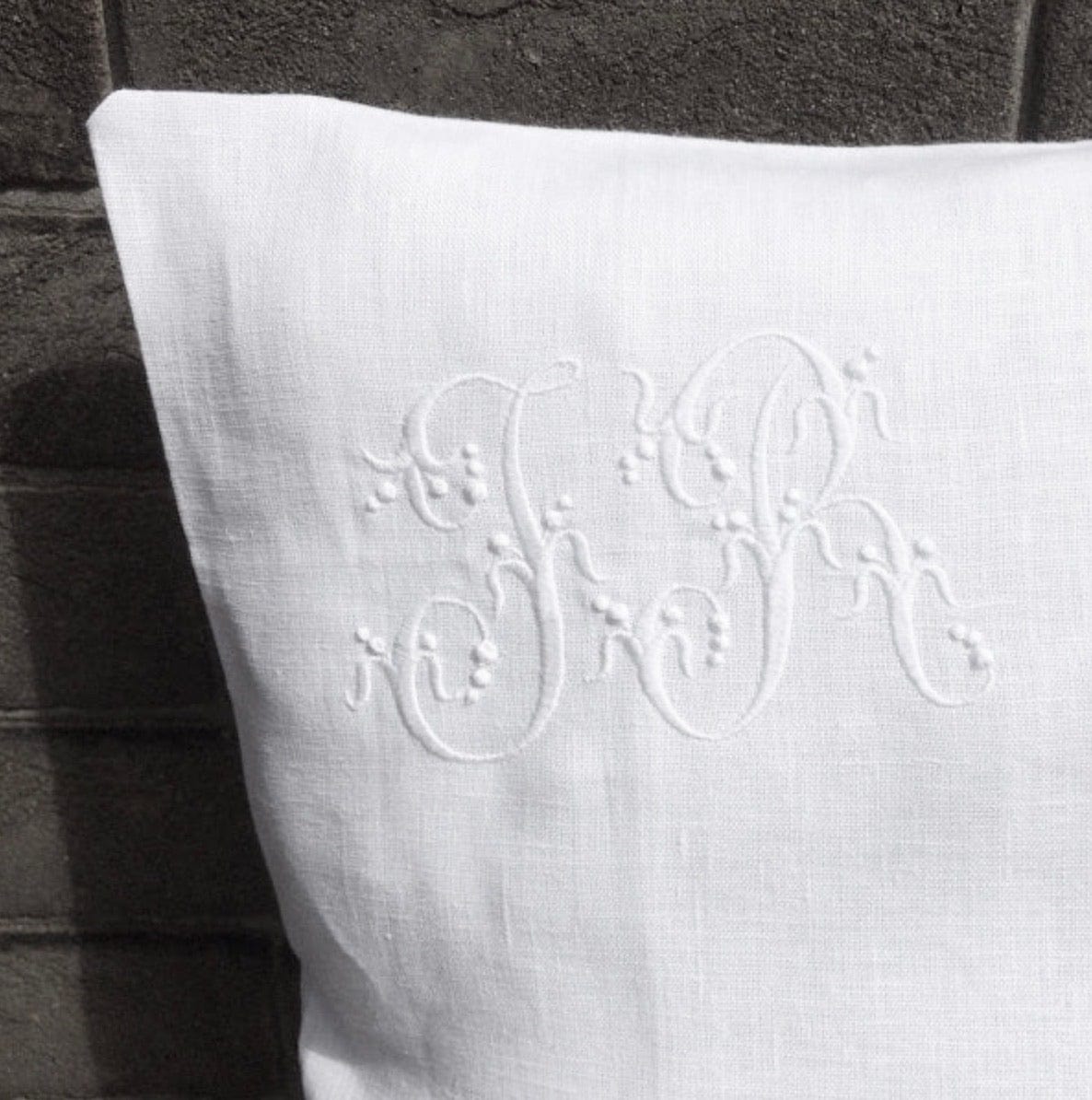 White Linen Pillowcase with Corner Embroidery