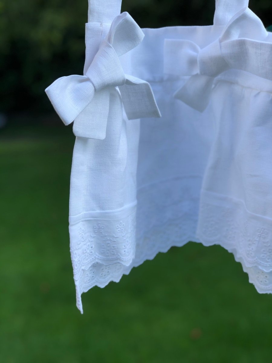 White Linen Ruffle Bow Valance - Linen and Letters