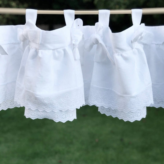 White Linen Ruffle Bow Valance - Linen and Letters