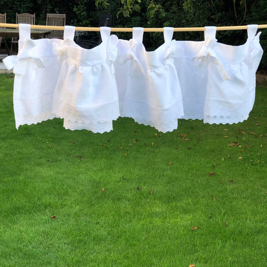 White Linen Ruffle Bow Valance - Linen and Letters