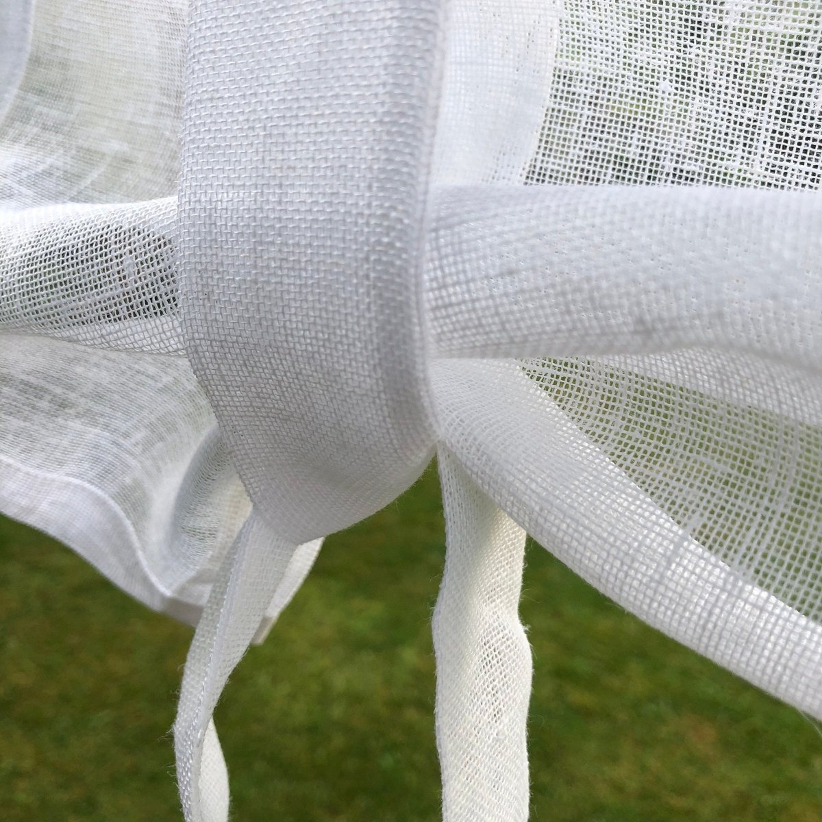 White Linen Ruffle Embroidered Tie up Curtain - Linen and Letters