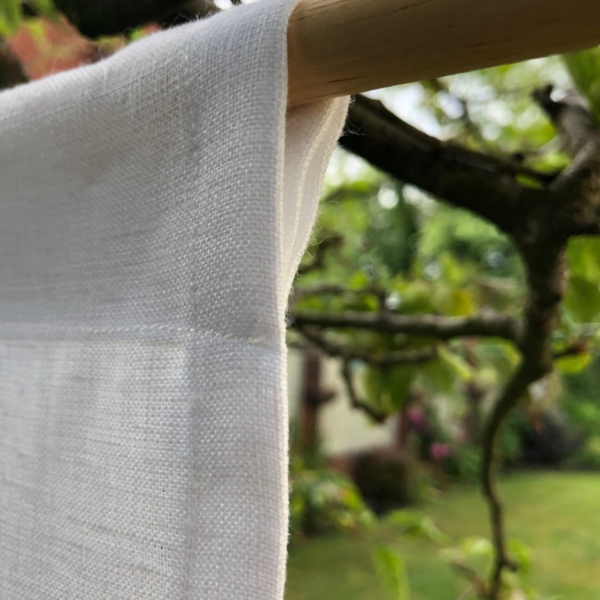 White Linen Ruffle Embroidered Tie up Curtain - Linen and Letters