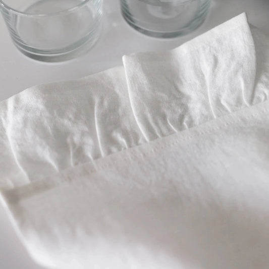 White Linen Table Runner with optional Ruffles - Linen and Letters