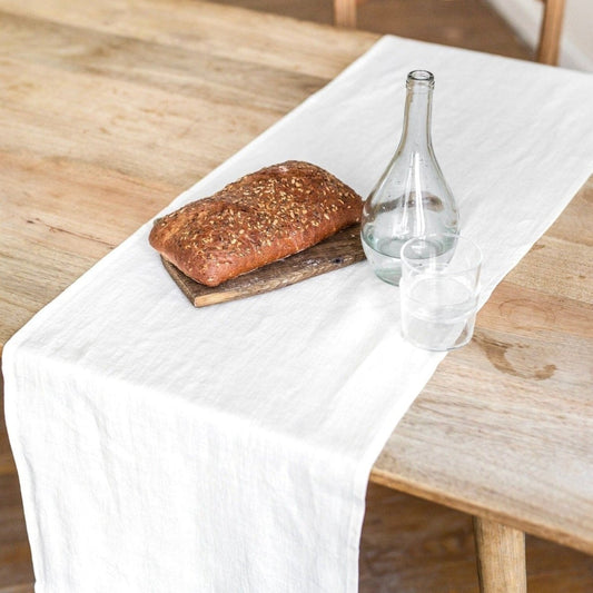 White Linen Table Runner with optional Ruffles - Linen and Letters