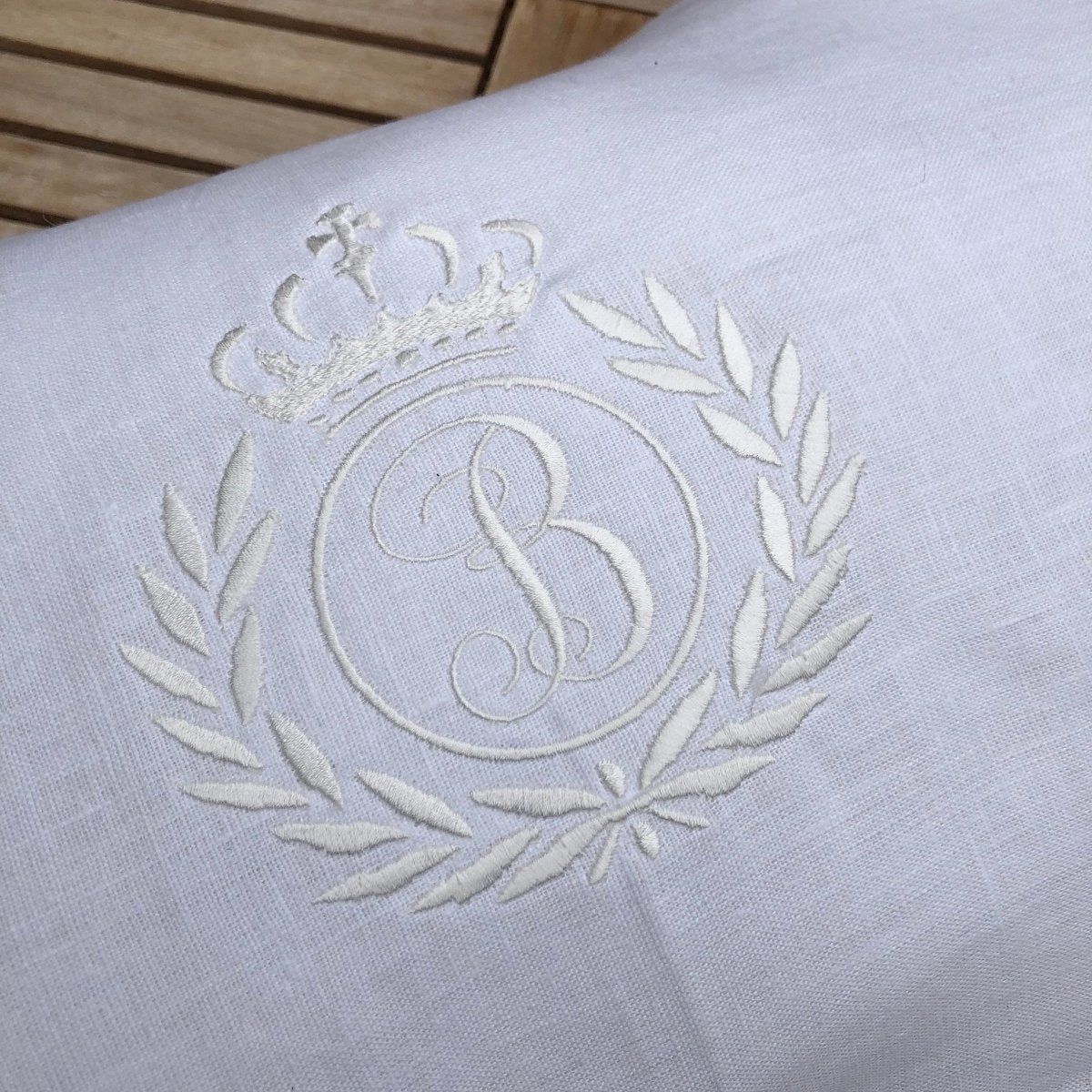 White Linen Tassel Boudoir Pillowcase with Crown Monogram - Linen and Letters