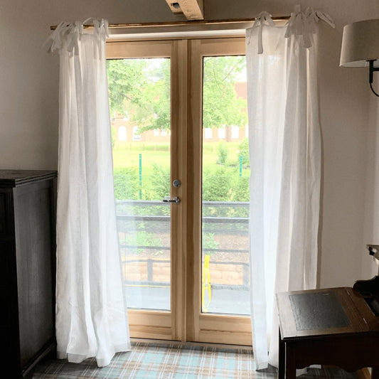 White Linen Tie Top Window Curtain - Linen and Letters