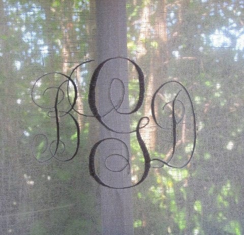 White Tassel Kitchen Curtain, Sidelight Panel with Embroidered Monogram - Linen and Letters