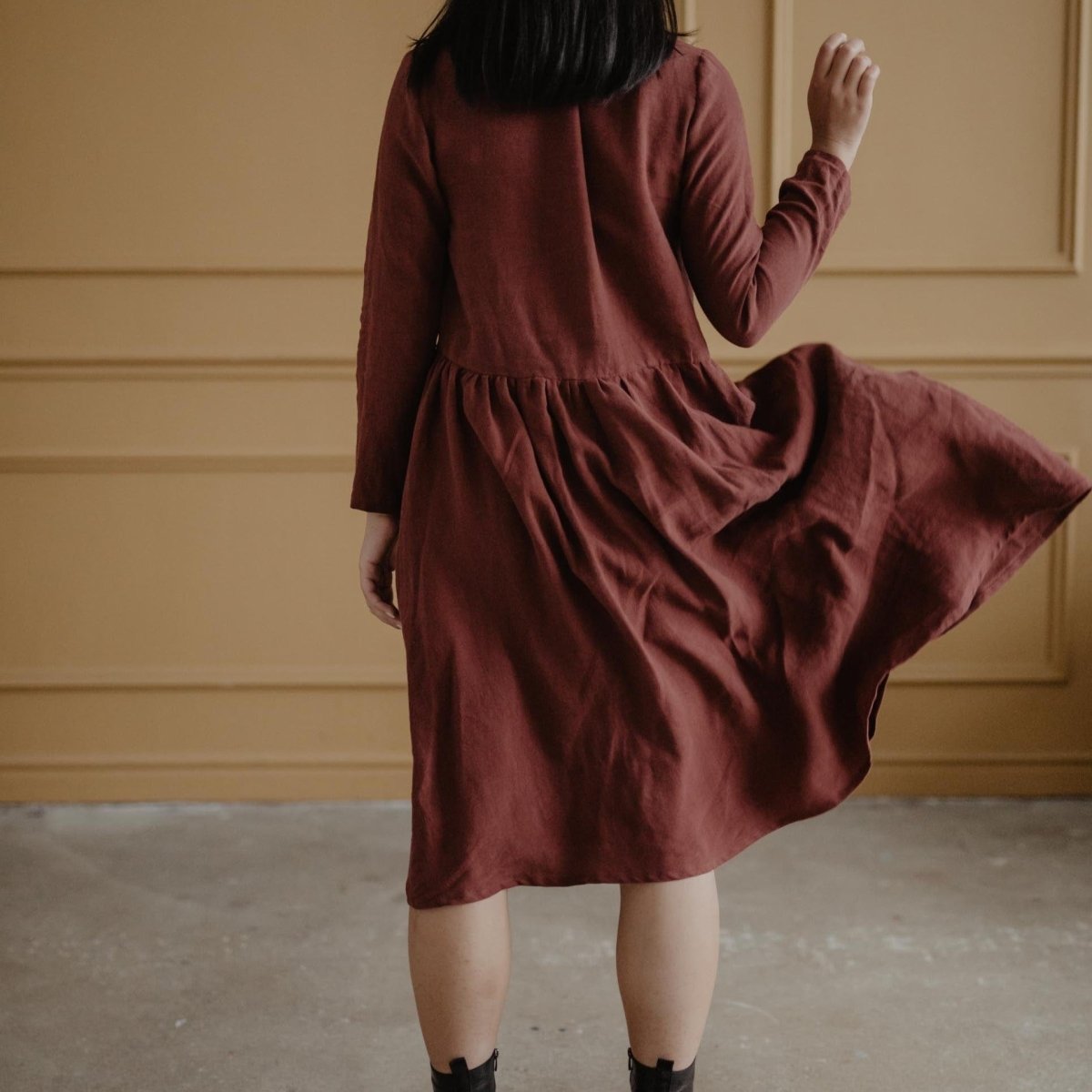 Women's Mid-Length Prairie Linen Dress-ARIA - Linen and Letters