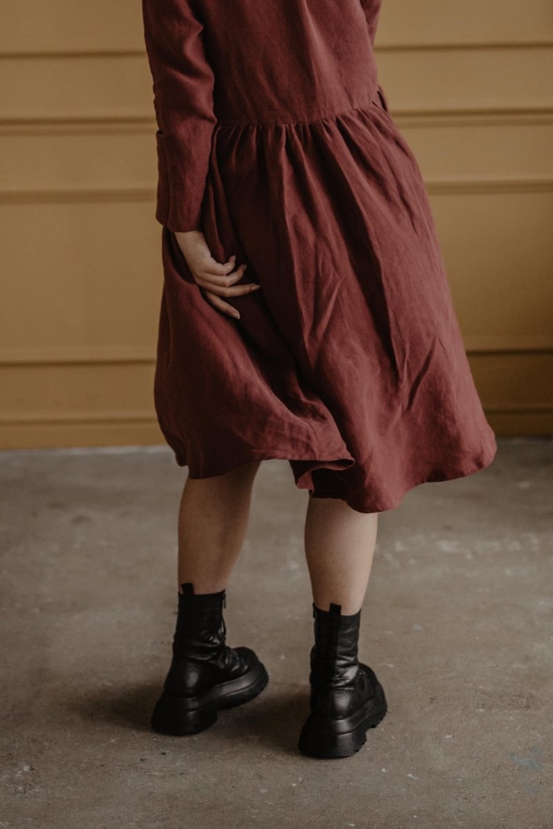 Women's Mid-Length Prairie Linen Dress-ARIA - Linen and Letters