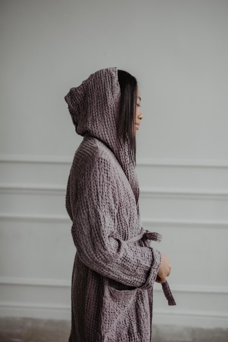 Womens Waffle Linen Bathrobe-APIARY - Linen and Letters