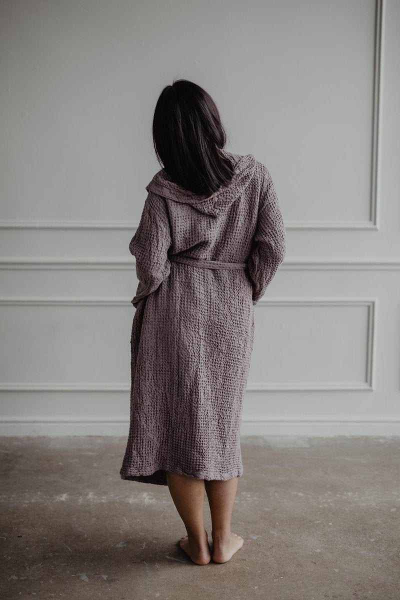 Womens Waffle Linen Bathrobe-APIARY - Linen and Letters